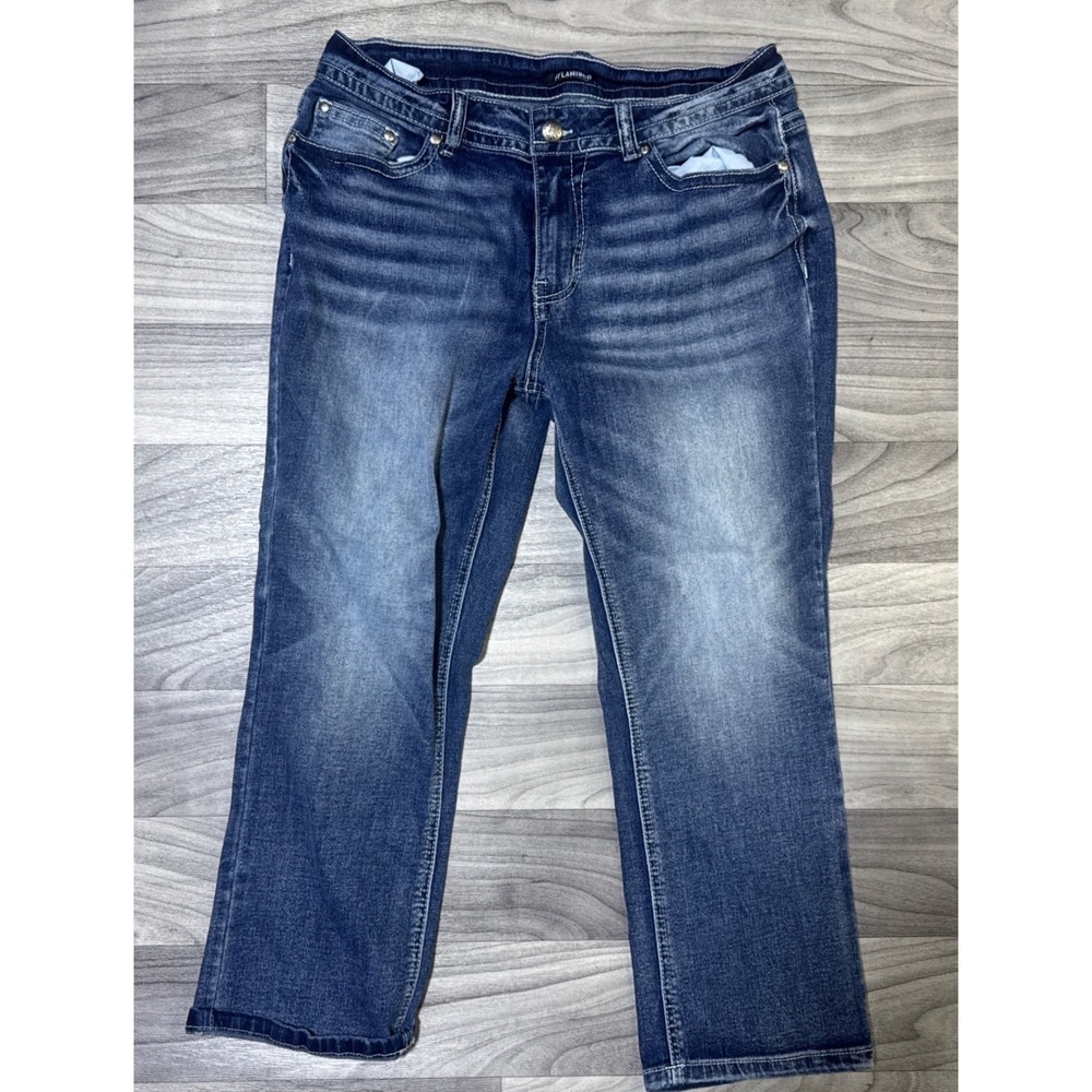 Flamingo Womens Blue Straight Leg Jeans Medium Wash Stretch Size L 230591 QX